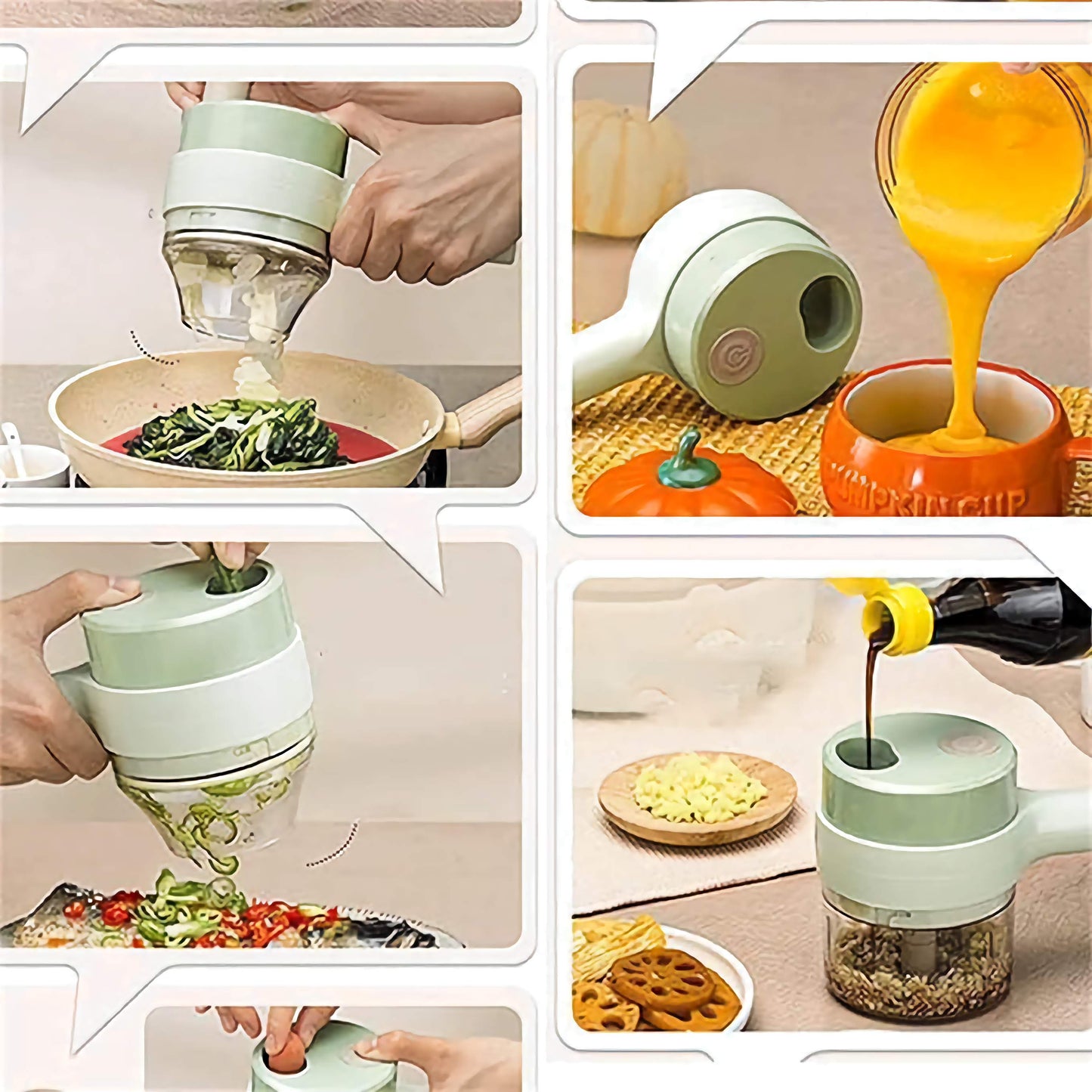 Shanchhavya™ Kitchen Essential 4-in-1 Portable Electric Vegetable Cutter Set – Wireless Mini Food Processor & Chopper
