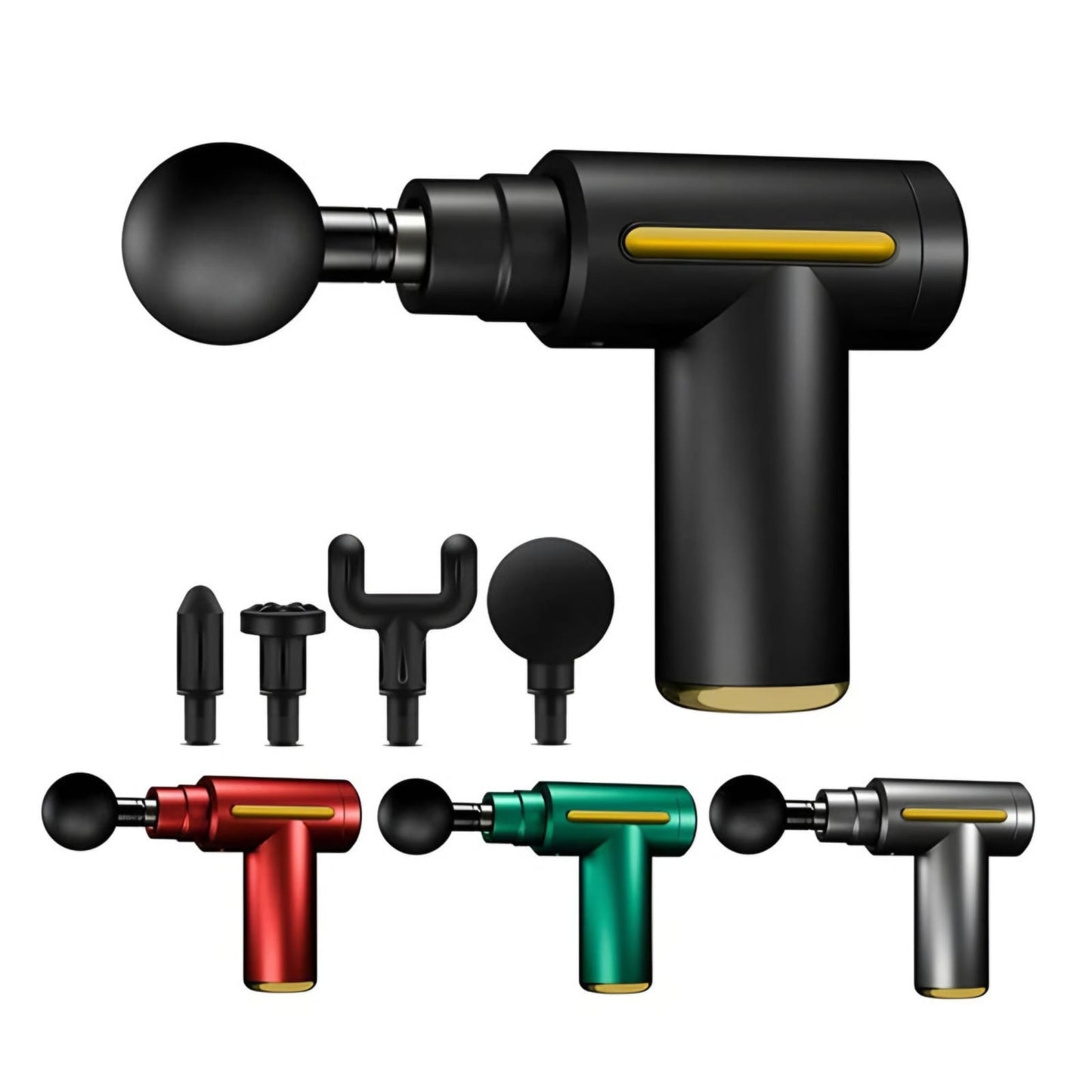 Massage gun with attachments on a white background