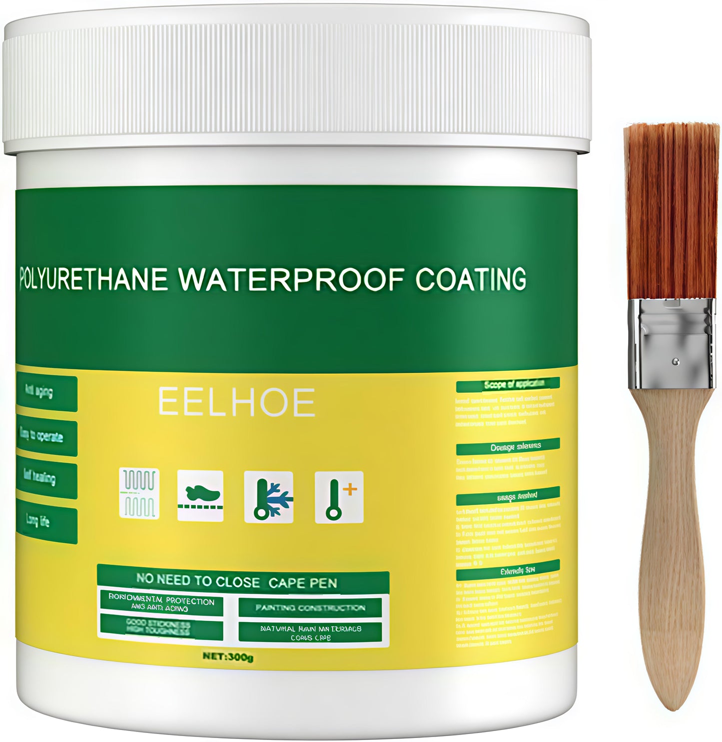 Polyurethane waterproof coating container with a brush on a white background