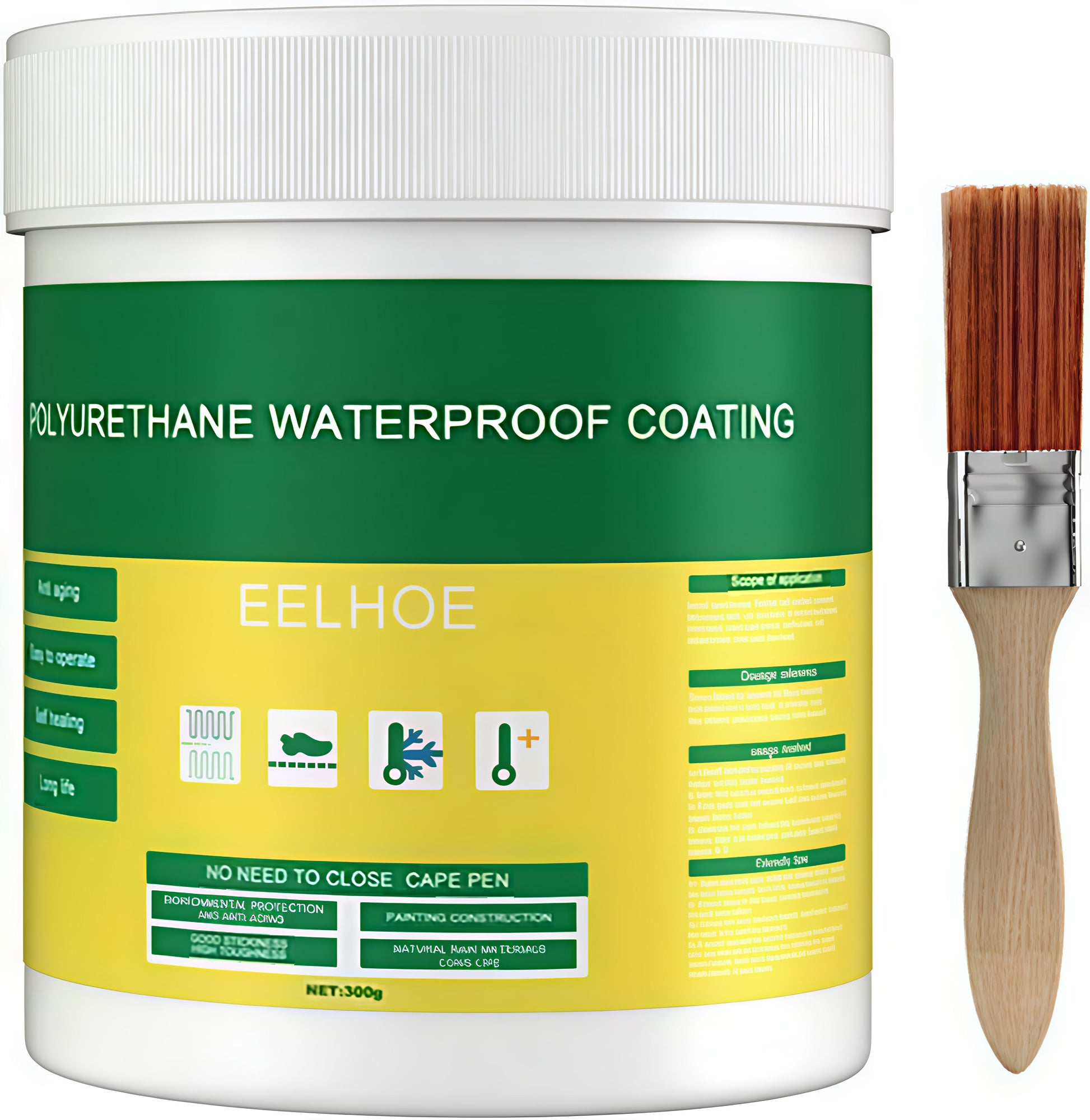 Polyurethane waterproof coating container with a brush on a white background