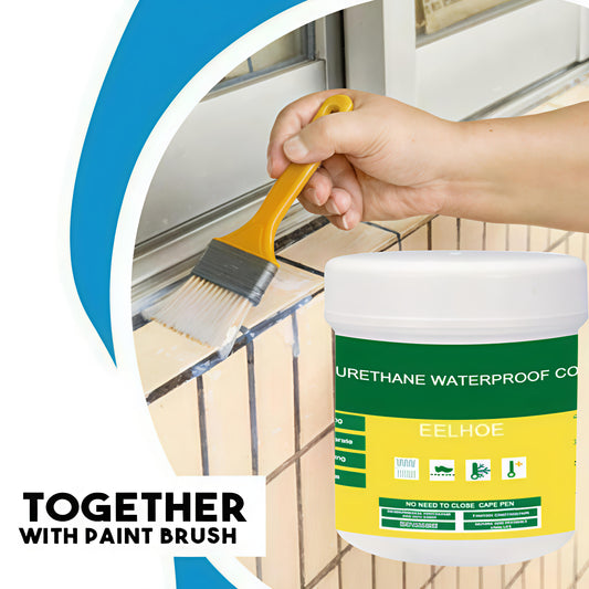 Eelhoo urethane waterproof coating with paint brush and application on a surface