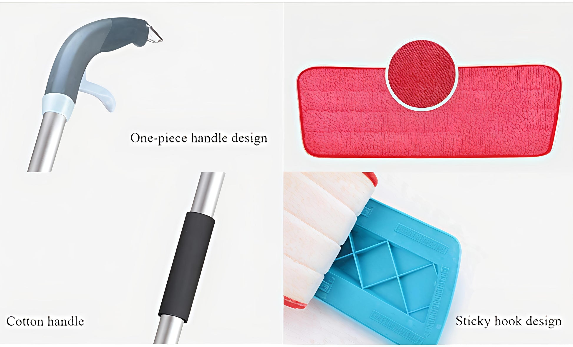 Cleaning tool with one-piece handle and sticky hook design on a white background