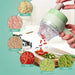 Handheld food chopper with various chopped ingredients on a kitchen counter