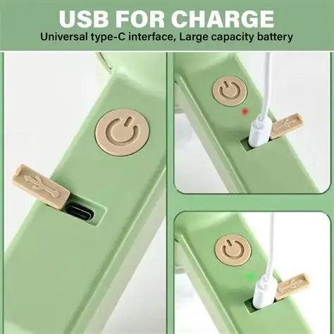 Green letter 'A' with USB charging port and power button on a white background